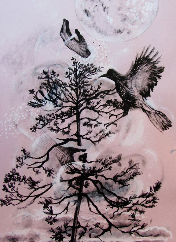 Liz Downing drawing, Broke the brittle boughs