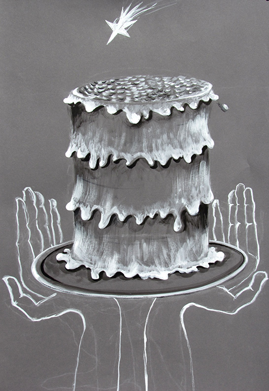 Liz Downing drawing, Cake Sweet and Tall