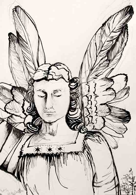 Liz Downing drawing, Staring Angel