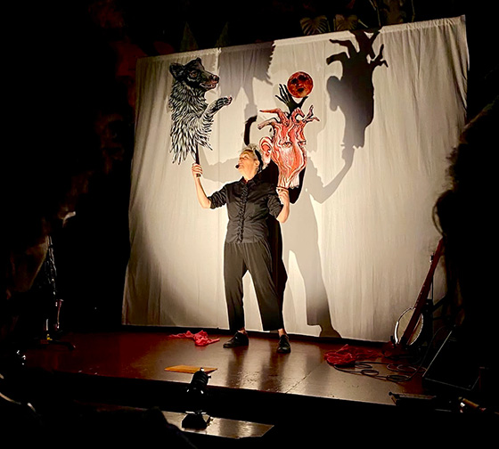 Liz Downing and her shadow puppet performance Liz Downing and her shadow puppet performance